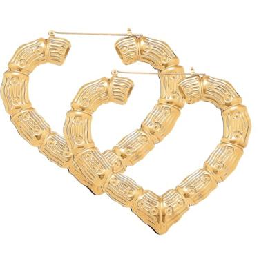 Imagem de Brincos de argola de bambu, brincos grandes de bambu hip hop para mulheres, banhado a ouro, brincos de argola de bambu grandes, conjunto de joias para uso diário, fantasia de festa da moda acessórios