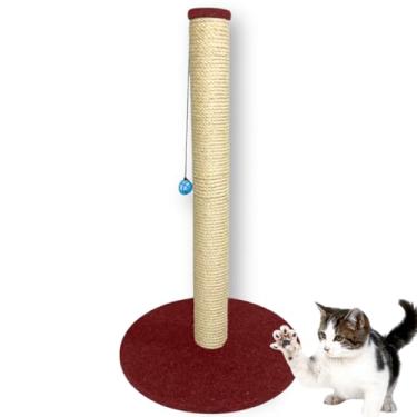 Imagem de Arranhador Torre para Gatos 86cm de Altura, Base Estável 50cm, Sisal Natural 8mm, com Guizo, Carpete Macio, Poste Vertical (Vermelho)