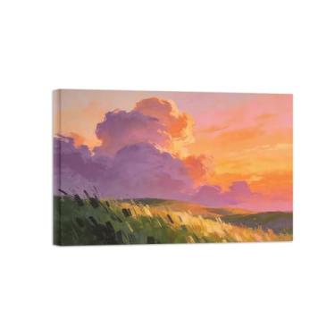 Imagem de Impressão em tela de paisagem de arte de parede - Nuvens de pastagem - quadros de pintura de decoração para sala de estar pronta para pendurar tela emoldurada 60 x 90 cm 24 x 35 pol