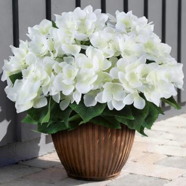 Imagem de FOTEEWL 16 pacotes de flores artificiais de hortênsia para decoração ao ar livre, buquês de seda falsa realistas, resistentes ao sol, plantas falsas para porta da frente, varanda, quinta, jardim, casa