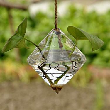 Imagem de Vaso de Planta Hidropônico Mesa em Vidro Transparente com Forma Diamante Terrário Suporte para Plantas Jardim Varanda Escritório Internas Flores Aquáticas Decoração Exposição Pendente