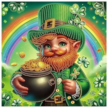 Imagem de MVVMTOP Kit de pintura de diamante Dia de São Patrício Anão e Arco-íris Trevo Moedas da Sorte Formato Especial 5D Cristal Parcial Diamante Arte DIY Decoração de Parede Presente