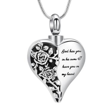 Imagem de mingkejw Colar de urna com coração de borboleta para cinzas, asa de anjo/joia de cremação rosa para mulheres, colar memorial de aço inoxidável, suporte de cinzas para animais de estimação humanos,