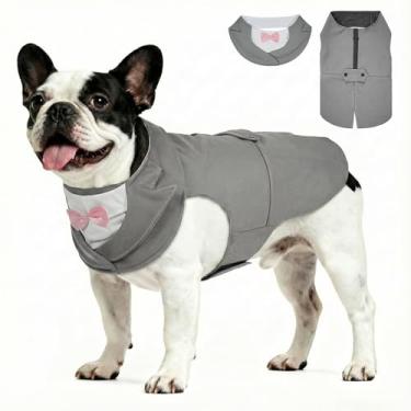 Imagem de Supet Conjunto de smoking e bandana para cães com gravata borboleta, roupa formal para casamento, festa de aniversário, formatura, dia dos namorados, roupas para cães grandes, médios e pequenos (cinza