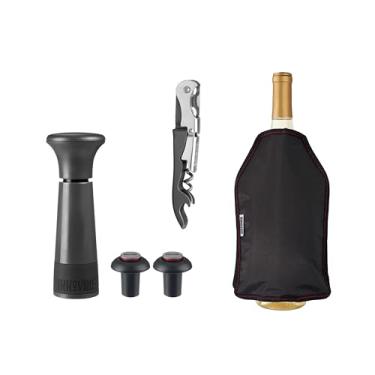 Imagem de Conjunto de 5 peças para presente Chilled Wine Pro, grafite – bomba de vácuo com 2 tampas, saca-rolhas de garçom com dobradiça dupla, manga para garrafa de vinho em gel congelado | Preservar
