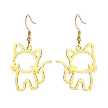 Imagem de Brincos de gato fofos de aço inoxidável para mulheres, na moda, com gancho, gatinho, presente para amantes de gatos, amigas, irmãs, One Size, Aço inoxidável, Sem pedra preciosa