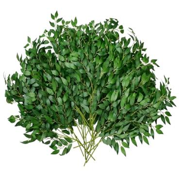 Imagem de Nihaoya Pacote com 20 hastes artificiais de ruscus italiano, guirlanda de folhas de seda sintética de 68,5 cm de comprimento para centros de mesa, decoração de parede