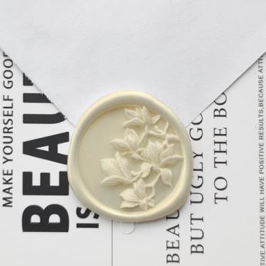 Imagem de Pilloze 50 peças adesivos de lacre de cera de ramo de oliveira branco marfim, adesivos autoadesivos de selo de cera preta para envelope ou convite de casamento, boa adesão e fácil de usar