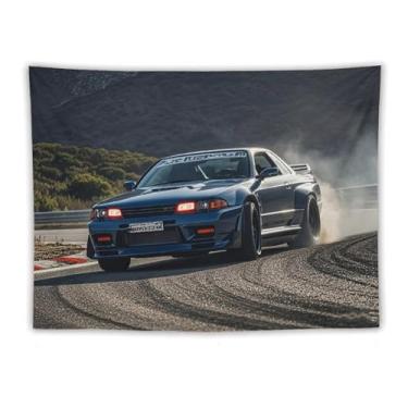 Imagem de HouLaiZhe JDM Tapeçaria de carro Jdm R32 Drift Motion Cool Wall Hanging Quarto Decoração de Casa Tapeçarias Estética Piquenique Decoração de Parede Arte de Parede para Dormitório Sala de Estar 152.4