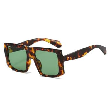 Imagem de Óculos de Sol Femininos Retrô com Armação Grande e Degradê, Estampa de Leopardo, Modelo Simples, Proteção UV400 (Verde-pente)