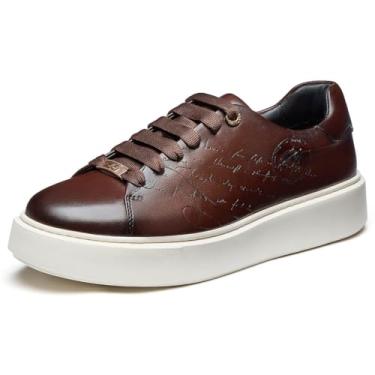 Imagem de Jepsen Gord Tênis social masculino casual, couro bovino italiano genuíno, tênis de caminhada, leve, moderno, com sola extraleve GG, Marrom, 39