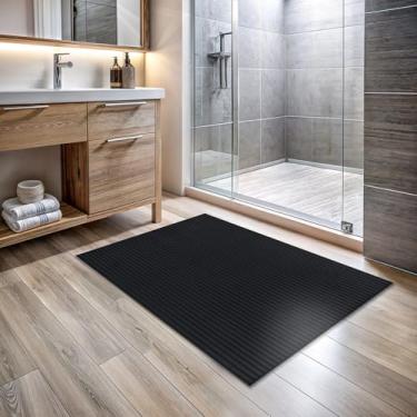 Imagem de Tapete de porta antiderrapante, 5 x 7 cm, preto sólido, listras de poliéster, costas de borracha, fácil de limpar, tapete interno para sala de estar, cozinha, quarto, banheiro, sala de jantar (5 x 7