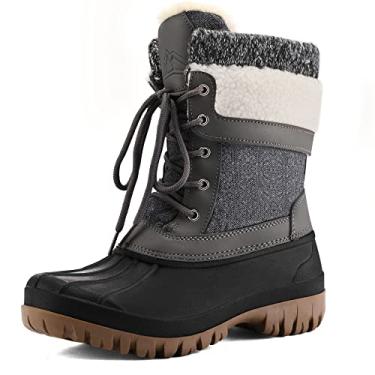 Imagem de mysoft Botas femininas de inverno à prova d'água com isolamento até o meio da panturrilha, sapatos com cadarço e forro de pele para uso ao ar livre, Cinza escuro, 35