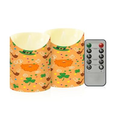 Imagem de Wassud Pacote com 2 chapéus barbas laranjas velas sem chama com controle remoto, velas realistas cintilantes com temporizador, velas decorativas para Natal, casamento, festa, decoração de casa pequena