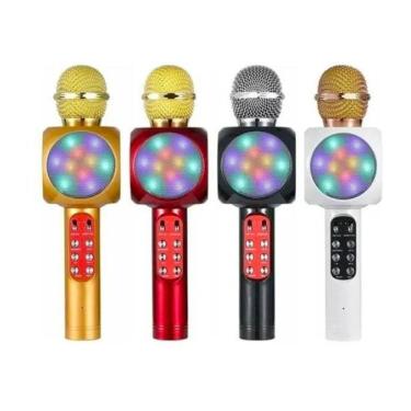 Imagem de Microfone Speaker Karaoke Usb Led Bluetooth Dourado