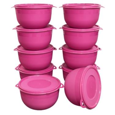 Imagem de Kit 10 Potes Bowl 1300ml com Tampa | Marmita Plástica para Cozinha, Freezer, Micro-ondas e Lava-Louças(10 Bowl Rosa)