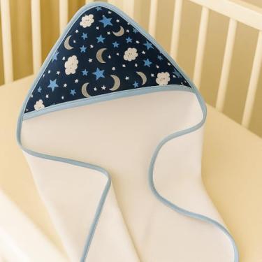 Imagem de Toalha de Banho com Capuz para Bebê, Estampa Céu, 70x70cm, Forro Fralda 100% Algodão, Absorvente, Hipoalergênica e Macia (Marinho)