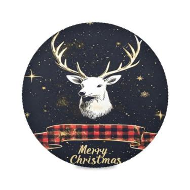 Imagem de STAYTOP Jogo americano redondo de rena de Natal, 6 peças, tapetes de mesa para feriados, antiderrapante, fácil de limpar, para casa, cozinha, churrasco, festa, decoração de mesa