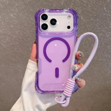 Imagem de SFDSUH Capa protetora magnética 3 em 1 transparente para iPhone 16 Pro Max, à prova de quedas (Para iPhone 16 Pro Max/Roxo transparente)