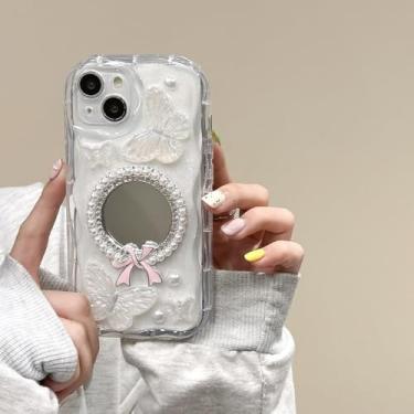 Imagem de Capa de celular com estampa floral e borboleta epóxi elegante para iPhone 15, 14, 13, 12, 16 Pro Max, X, XS, XR, capa protetora de câmera à prova de choque, branca, para iPhone 13Pro