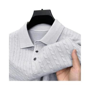 Imagem de Suéter Masculino De Tricô Gola V Com Ponto Trançado, Ajuste Slim, Mang