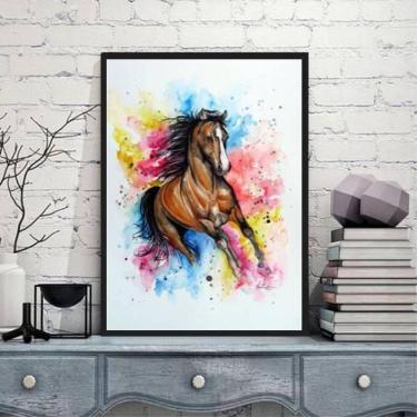 Imagem de Quadro Decorativo Cavalo Aquarela 24X18 Com Vidro - Preta