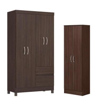 Imagem de Guarda Roupa Solteiro Lótus Com Sapateira Multiuso Golden Café - Demób