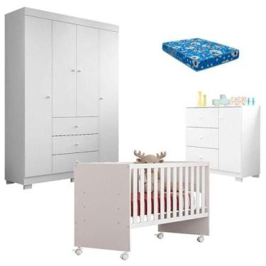 Imagem de Quarto De Bebê Duda 4 Portas E Berço Nacional Doce Sonho 3540 Branco B