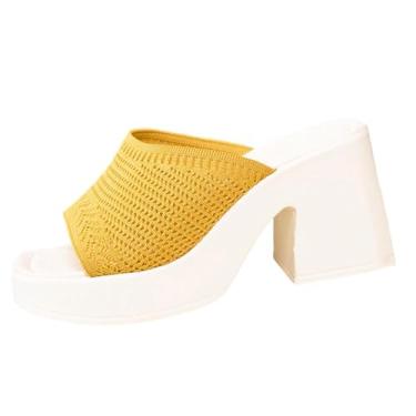 Imagem de Sandálias Baotou casuais femininas com meio chinelo grosso design de salto plataforma calçado confortável feito de poliuretano, Amarelo, 38