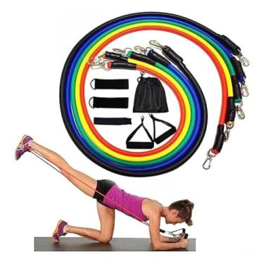 Imagem de Kit Elásticos Extensores 11 Peças Academia em Casa | Kit Revoflex para Treino Funcional e Crossfit | Kit 5 Elásticos com Puxadores e Âncora de Porta ‍