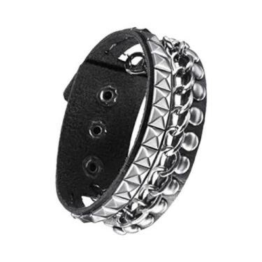 Imagem de Pulseira De Couro Com Spikes E Tachas Estilo Punk Rock Unissex Ajustáv