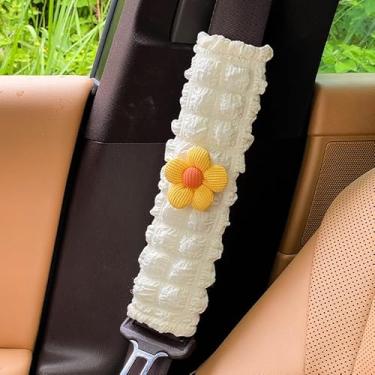 Imagem de Protetor de ombro para cinto de segurança universal Four Seasons para automóvel - Adorável decoração de flores protetor de cinto de segurança antiestrangulamento (amarelo)
