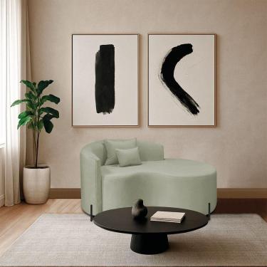 Imagem de Divã Recamier Curvo Sala De Estar Recepção Inglaterra 150cm Pés Metal Preto Lado Direito Bouclé Verde Oliva