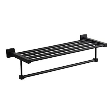 Imagem de Toalheiro de aço inoxidável 304 suporte de torre pingente de hardware montado na parede toalheiro preto moderno prateleira de toalha de banho com barra de toalha dupla rack de armazenamento (cor: 50