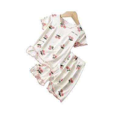 Imagem de Conjunto De Pijama Para Meninas Com Estampa De Flor De Cerejeira, Shor