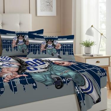 Imagem de Allenjoy Jogo de lençol Dallas American Football Navy Focus com lençol com elástico, lençol de cima e 2 fronhas para decoração de quarto, masculino e feminino, para decoração de quarto, tamanho casal