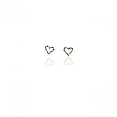 Imagem de Brinco Coração Pequeno Com Zircônias Banhado Em Ouro 18k