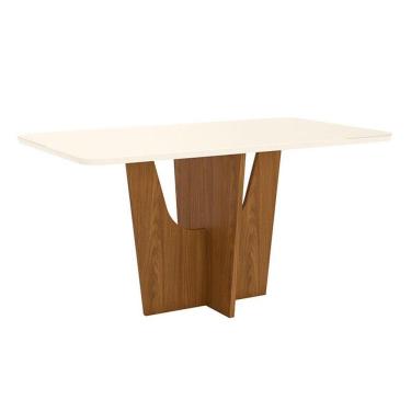 Imagem de Mesa De Jantar Danielly 160 Cm Tampo Arredondado Com Vidro Nature Off White - Henn