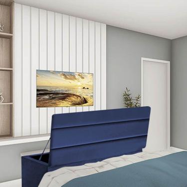 Imagem de Calçadeira Baú Recamier Estofada Cama De Solteiro 90cm Argentina Corino Azul- Mabe Magazine
