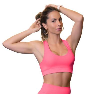 Imagem de Top Sem Costura Feminino Selene Sem Bojo Fitness Academia, Pink, GG