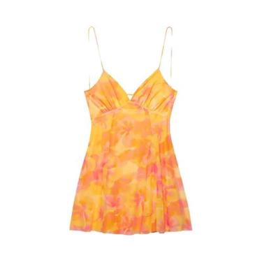 Imagem de Vestido Feminino De Verão Com Decote V E Costas Abertas Em Seda E Tule