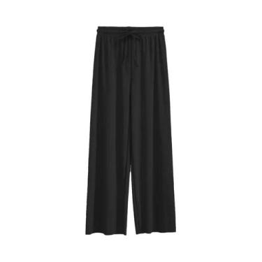 Imagem de Calças Femininas De Seda Gelada Com Perna Larga E Comprimento No Torno