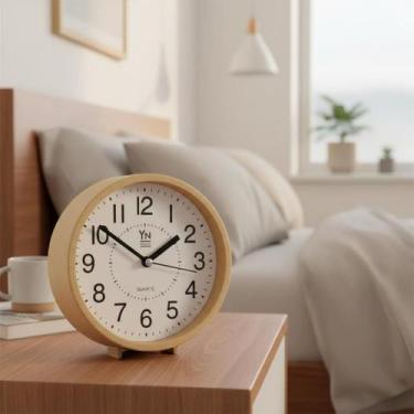 Imagem de Relógio Mesa Despertador Madeira 11cm Analógico Decorativo Vintage - G