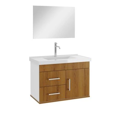 Imagem de Gabinete para Banheiro com Espelho 63cm Freijo e Branco Astral Design