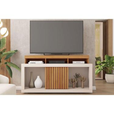 Imagem de Rack Bancada P/ Tv Até 55 Pol Dragon C/ Nicho E Rodízios 136cm Freijo/off White - Caemmun