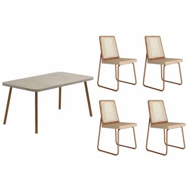 Imagem de Conjunto: Mesa de Cozinha Stellar 1598 Aço c/ Tampo Madeirado 120x80cm e 4 Cadeiras Wood Rose/Petra - Rose/Areia/Freijo/Tela Sintetica - Carraro