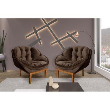 Imagem de Kit 2 Poltronas Decorativa Marcela Veludo Marrom Dal Poz Estofados