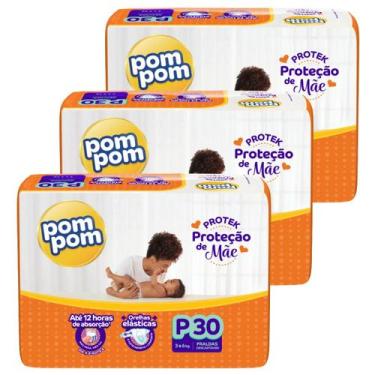 Imagem de Kit 3 Pacotes de Fraldas Descartável Infantil Pom Pom Protek, P