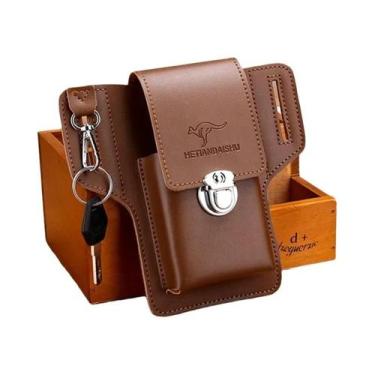 Imagem de Bolsa De Cintura Masculina Em Couro Para Chaves E Celular Vertical Par