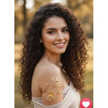 Imagem de Pulseira Feminina de Metal com Flor Delicada Bijuteria Cor:Dourado - D